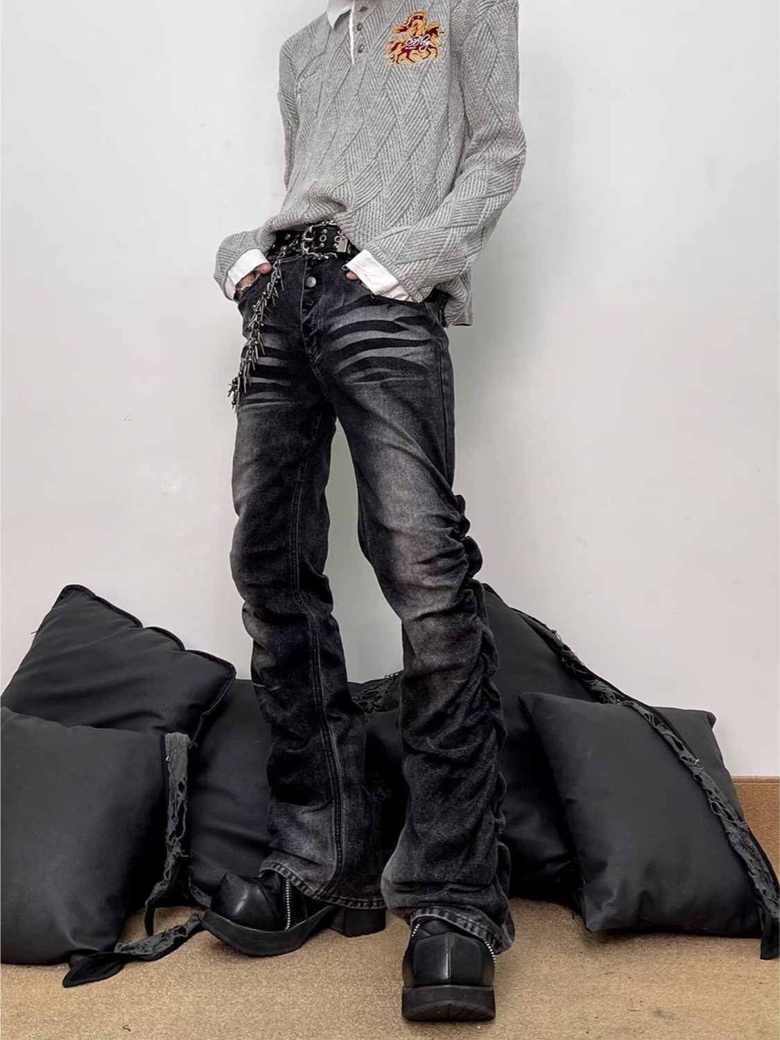 جينز رجالي أسود رمادي مغسول بق - مراجعة Streetwear Brand Denim وسعره